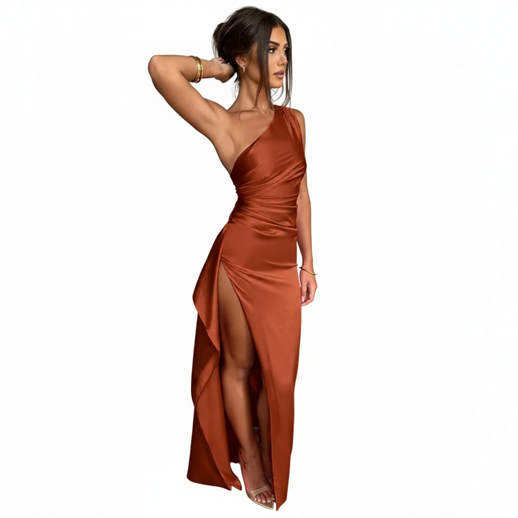 Shoulder High Split Cocktail Maxi Dress