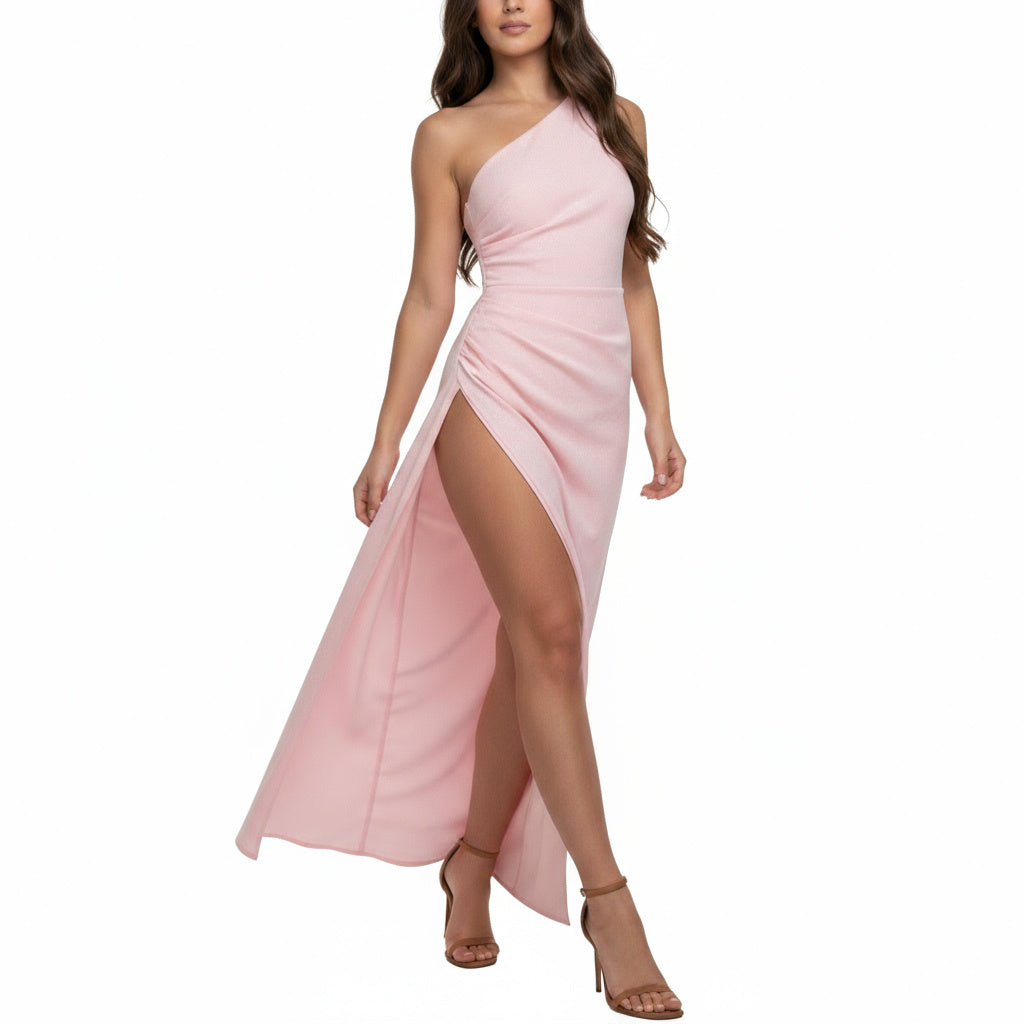Shoulder High Split Cocktail Maxi Dress